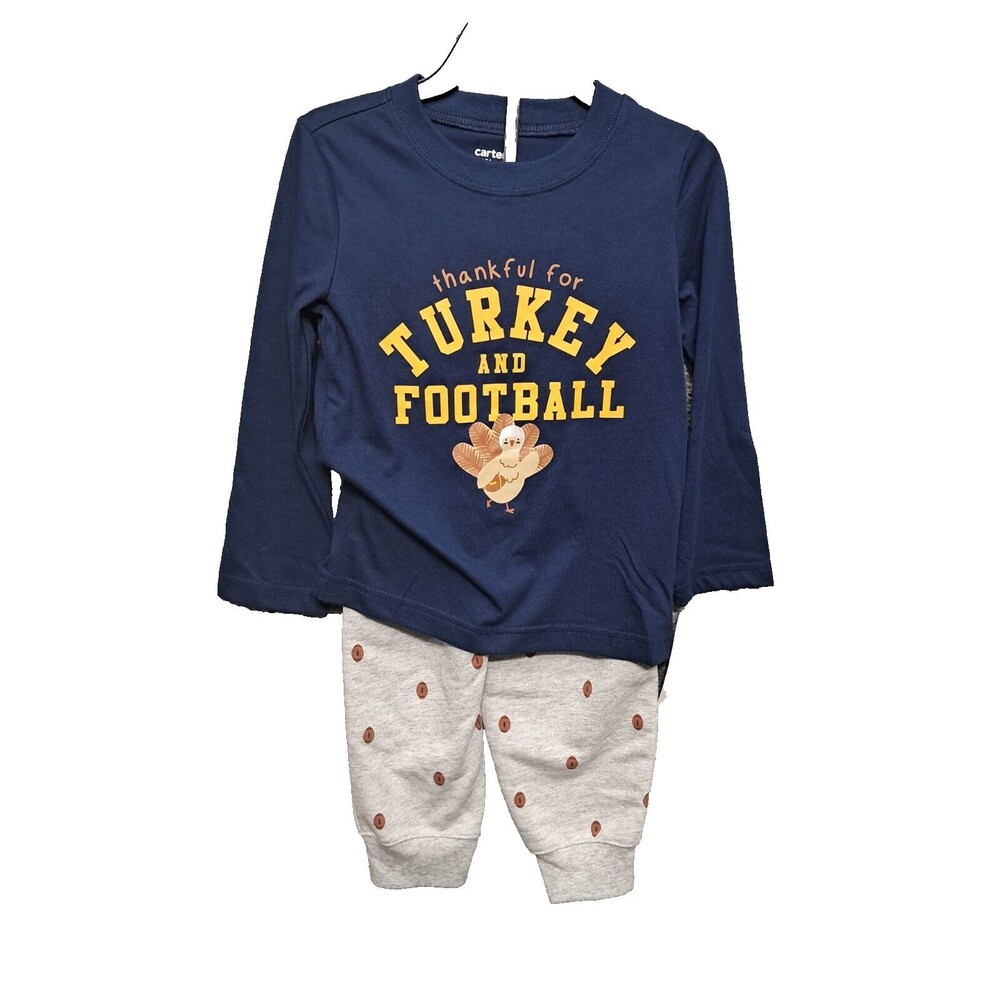 Carters Shirt Pants Boys Sz 3T Thanksgiving Outfit Thankful For Turkey Football